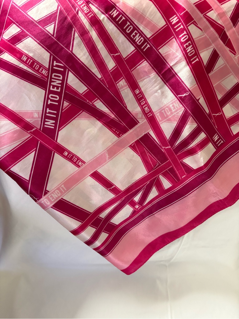 Avon Pink and Hot Pink Patterned In it To Win It Breast Cancer Scarf. 35 “